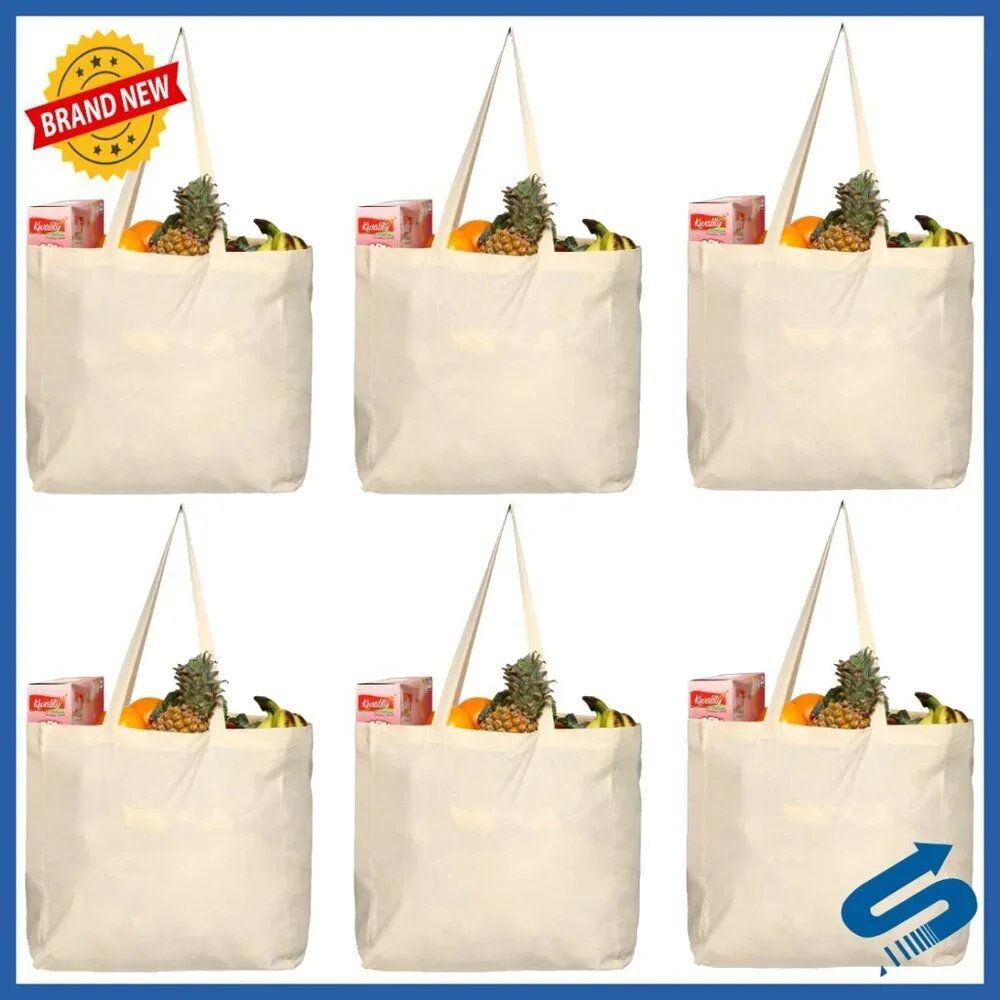 Heavy Duty Canvas Tote Bags Foldable Eco Friendly Grocery Shopping